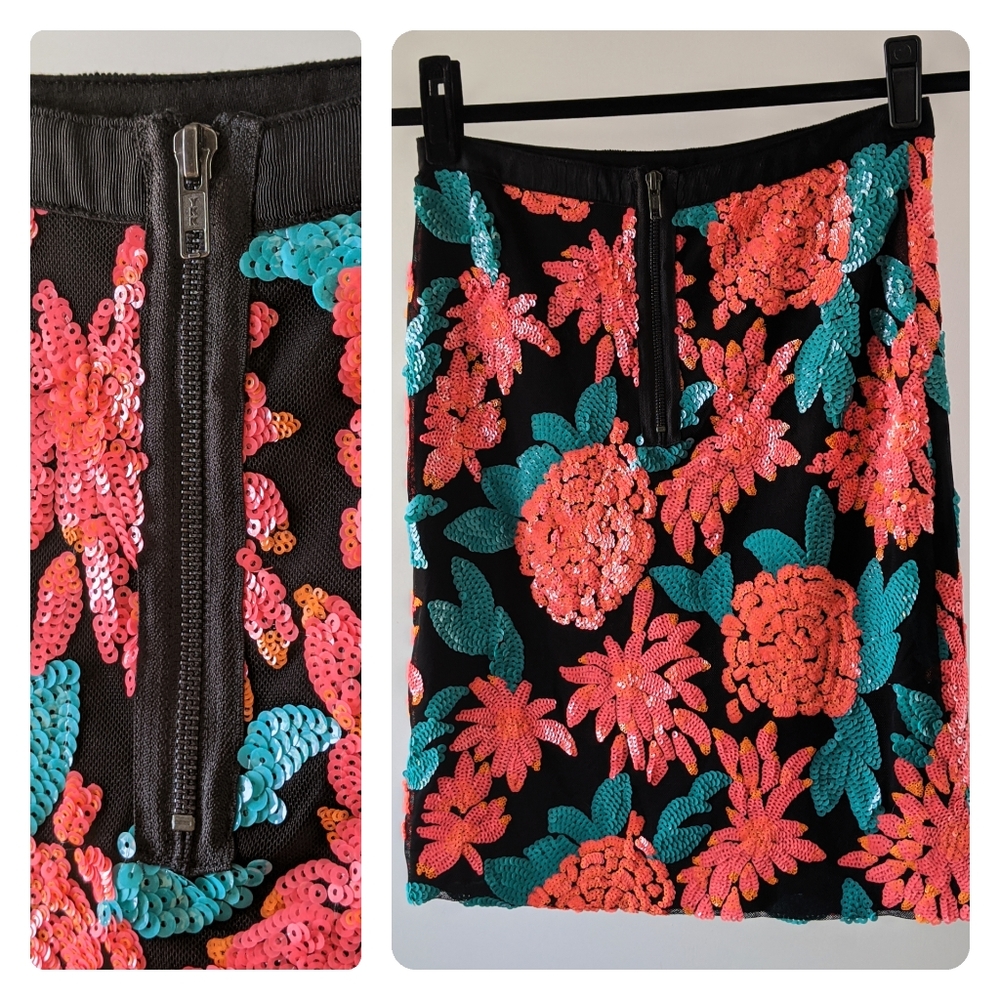 Anthropologie: Greylin Floral Sequin Pencil Skirt - Picture 6 of 7